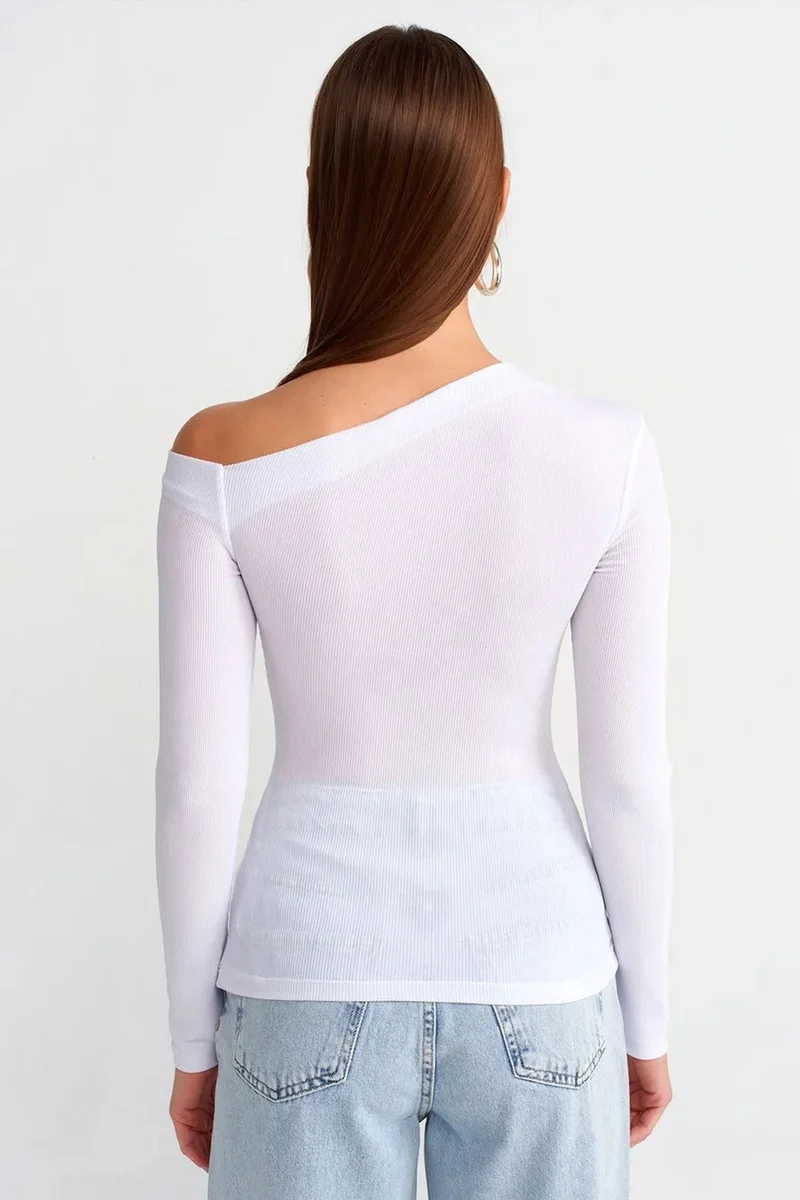 Dilvin White DILVIN Asymmetrical Cut-Out Slim Fit Blouse for Women | Best Price UAE