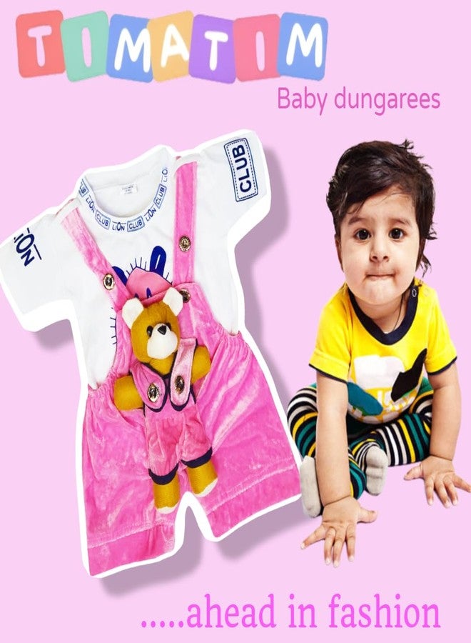 Timatim Baby Dungaree Set Baby Boys Velvet Dungaree and Cotton T-shirt Clothing Set, 0-6 months (0-6 Months, Pink) - Image 3