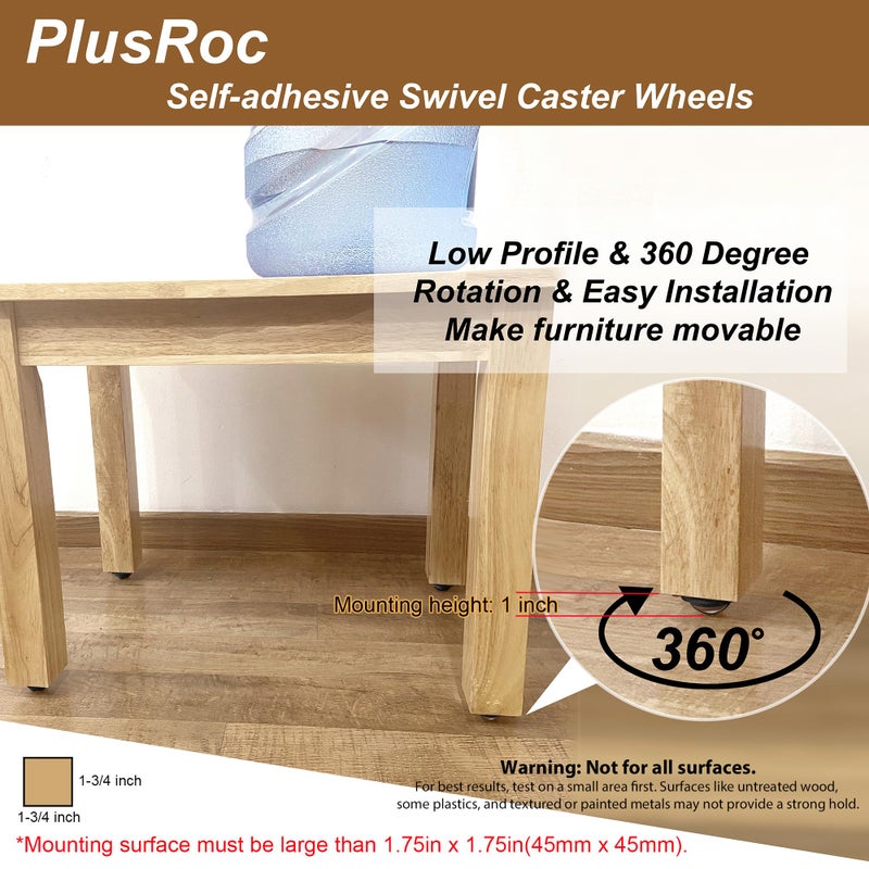 PlusRoc 8 Pack Self Adhesive Caster Wheels 1 Inch for Appliance Sliders Rollers, Load Capacity 28LBS Per Wheel, Low Profile Swivel Wheels for Furniture Storage Bins, Black - Image 3