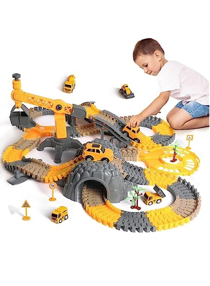 Race Tracks Set Construction Vehicles Flexible Trains Tracks With Magic Electric cars, Toy Cars Set for 2 3 4 5 6 7 Years Old Child Kids Boys and Girls Road Race Playset Birthday Gift  - Image 1