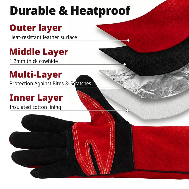vclpower Welding Gloves 16 Inches 932Â°F Extreme Heat Fire Resistant Leather Forge Gloves for Mig, Tig, Stick, BBQ, Fireplace, Wood Stove, Furnace, Animal Handling, Handling Dry Ice - Safety Work XL - Image 5