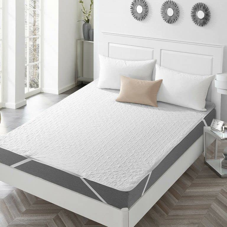 CHICERY Cotton Elastic Strap Quilted Mattress Protector Double Size Water Resistant Breathable Soft and Cool Quilted Bed Cover Elastic Straps on CornersWhiteDouble Size 72x72inch - Image 2