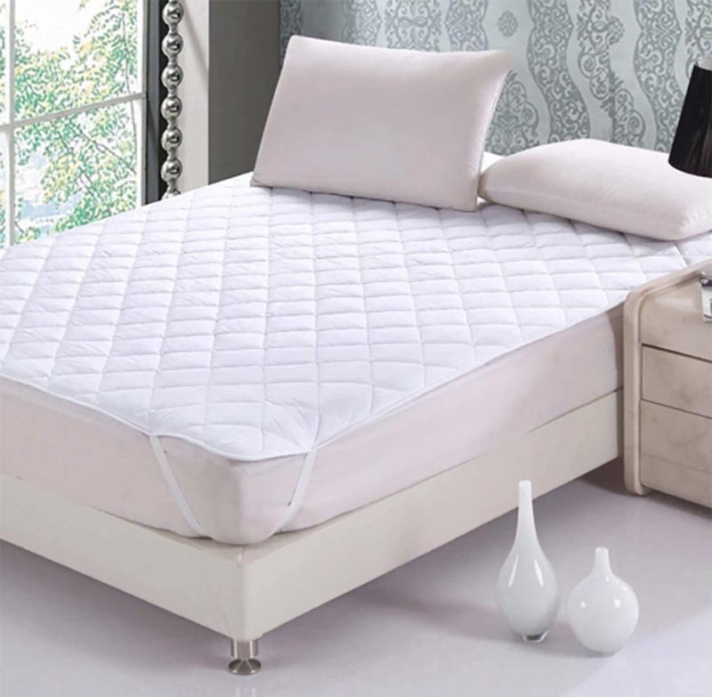 CHICERY Cotton Elastic Strap Quilted Mattress Protector Double Size Water Resistant Breathable Soft and Cool Quilted Bed Cover Elastic Straps on CornersWhiteDouble Size 72x72inch - Image 1