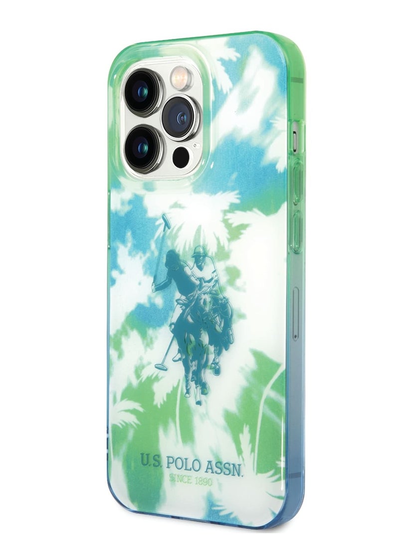 يو اس بولو جراب iPhone 14 Pro Max PC/TPU IML بتصميم نخلة مصبوغة وشعار حصان - أخضر - Image 1