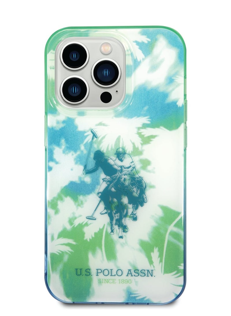 يو اس بولو جراب iPhone 14 Pro Max PC/TPU IML بتصميم نخلة مصبوغة وشعار حصان - أخضر - Image 4