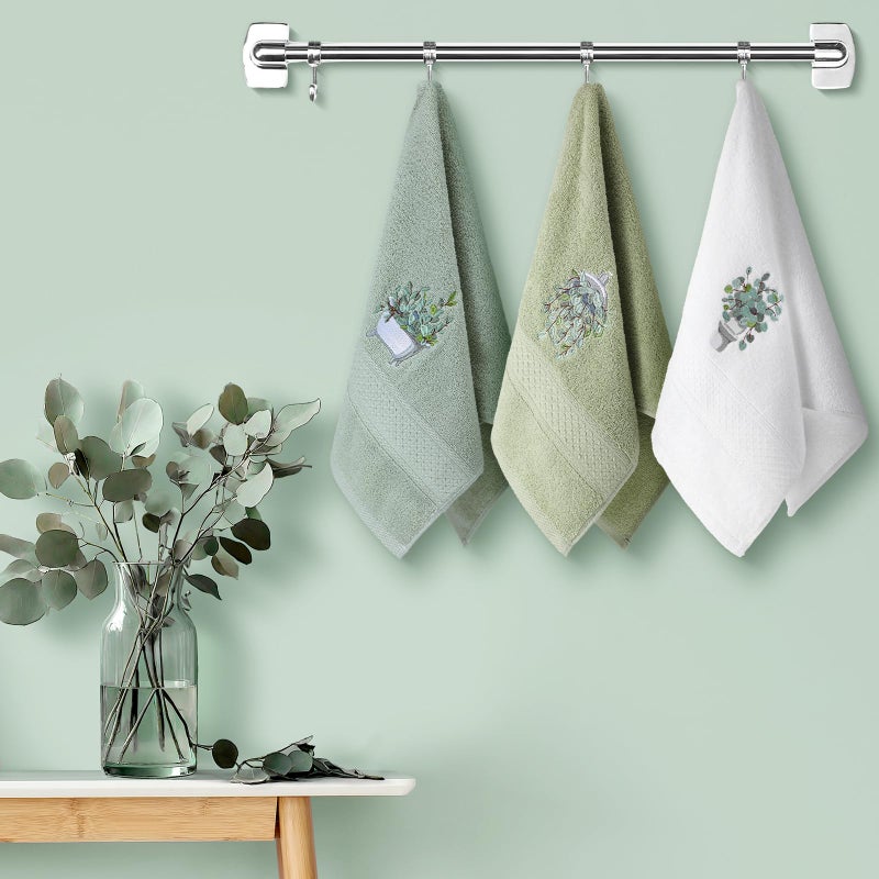 FuWeave 3 Pcs Eucalyptus Hand Towels Farmhouse Embroidered Botanical Bathroom Decor 13.3x29.5 Inch Farmhouse 100% Cotton Decorative Green Leaves Hand Towels for Bathroom Kitchen - Image 4