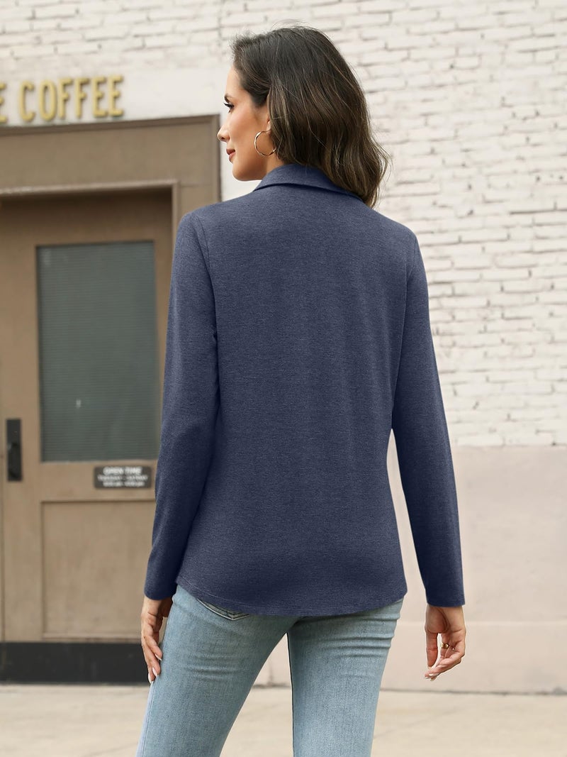TICTICMISS Womens Long Sleeve Tops Button Down Shirts Dressy Casual Fall Tops Trendy Tunic Tops Navy - Image 5