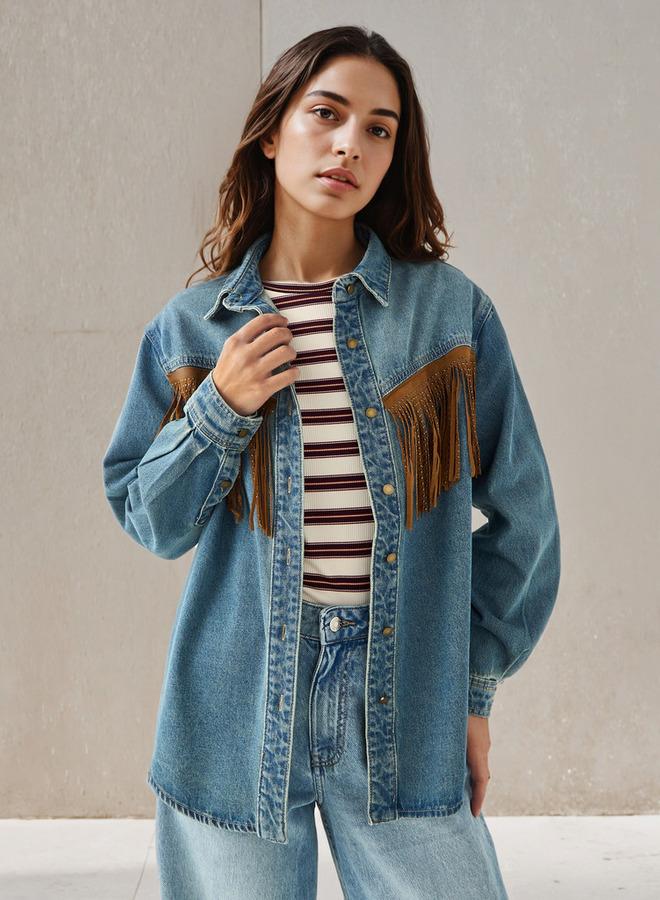 تواكستريمز جاكيت جينز  بتفاصيل شراشيب - Image 1