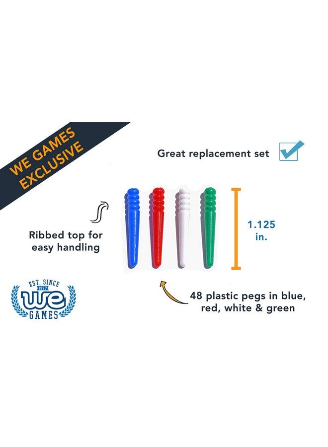 WE Games 48 Standard Plastic Cribbage Pegs w/ a Tapered Design in 4 colors - Red, Blue, Green & White - Image 5