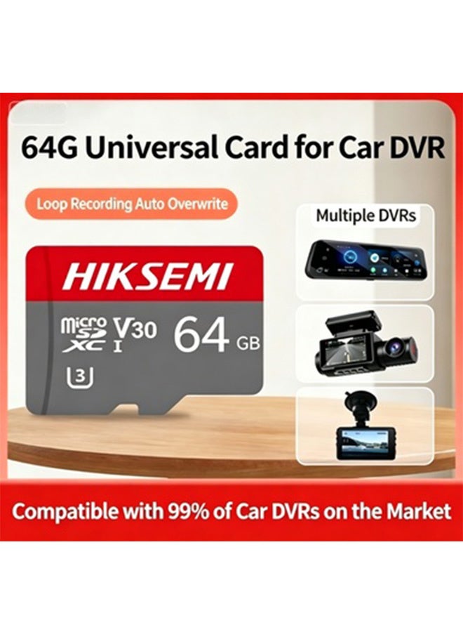 HIKSEMI D10 PRO 64GB Micro SDXC TF Card, V30 U3 High Speed Dash Cam Memory Card, Up to 100MB/s Read Speed, Waterproof Shockproof Micro SD Card for Car DVR, Vehicle Dash Cam & Home Surveillance Camera - Image 2