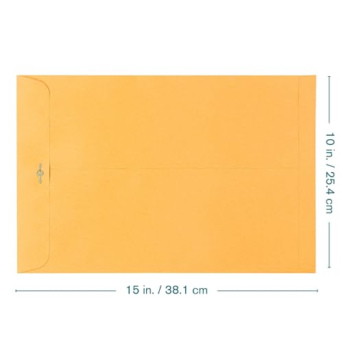 EnDoc Clasp Envelopes - 10 x 15 Inch Brown Kraft Catalog Envelopes with Clasp Closure & Gummed Seal – 28lb Heavyweight Paper Jumbo Envelopes for Home, Business, Legal or School 10x15 15 Pack, - Image 2