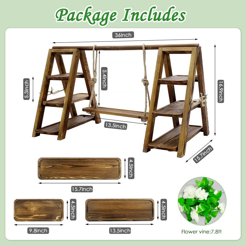 Yudlto Wooden 3-Tier Cupcake Stand with Swing & Flower Decor - Foldable Display Stand with Removable Trays for Cake, Snacks, Fruit - Perfect for Weddings, Birthdays, Parties & Catering Events - Image 5