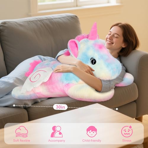 SuzziPals Giant Rainbow Unicorn Stuffed Animal 30 Jumbo Soft Big Stuffed Animals Giant Plush Toys Hugging Pillow for Stress Relief Sleep Aid Huge Cuddly Cute Plushies Unicorn Gifts for Kid Adult - Image 5