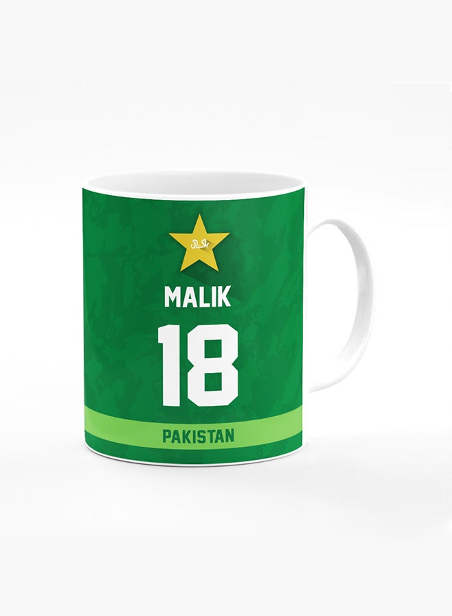 Stylizedd Designer Printed Coffee Mug with Heavy Duty Handle 11oz Ceramic Personalised Gift Mugs Cup - Cricket Player - Shoaib Malik, Jersey Number - 18 (With Logo) - Image 1