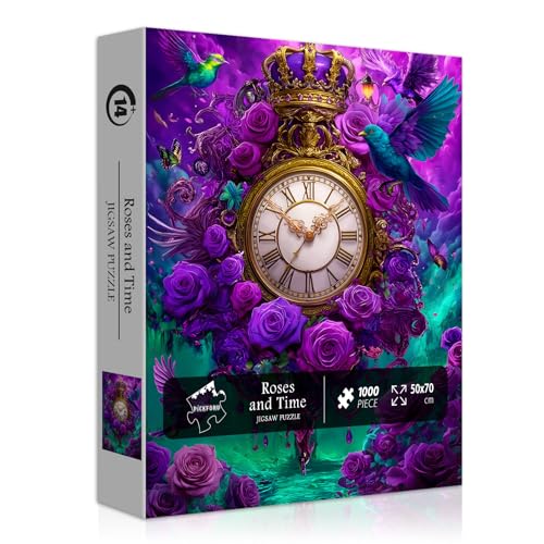 PICKFORU Fantasy Puzzles for Adults 1000 Pieces Magic Landscape Clock Purple Flower Rose Jigsaw Puzzle Bird Animal Colorful Challenge Puzzle - Image 5