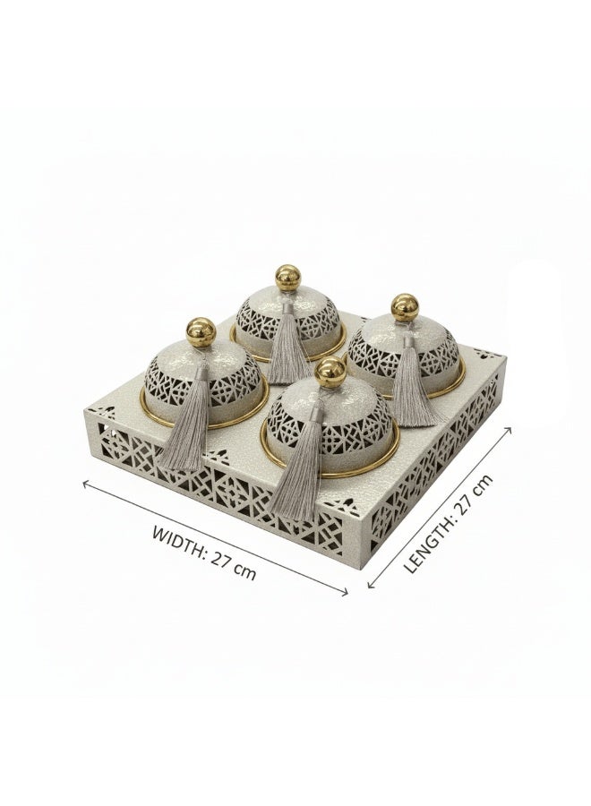 AKDC Cream & Gold Metal 4-Piece Candy Bowl Set with Tray - 27x27 cm - Image 2