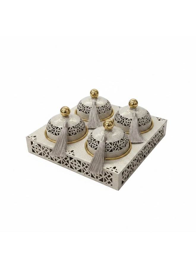 AKDC Cream & Gold Metal 4-Piece Candy Bowl Set with Tray - 27x27 cm - Image 1