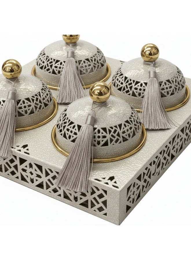AKDC Cream & Gold Metal 4-Piece Candy Bowl Set with Tray - 27x27 cm - Image 3