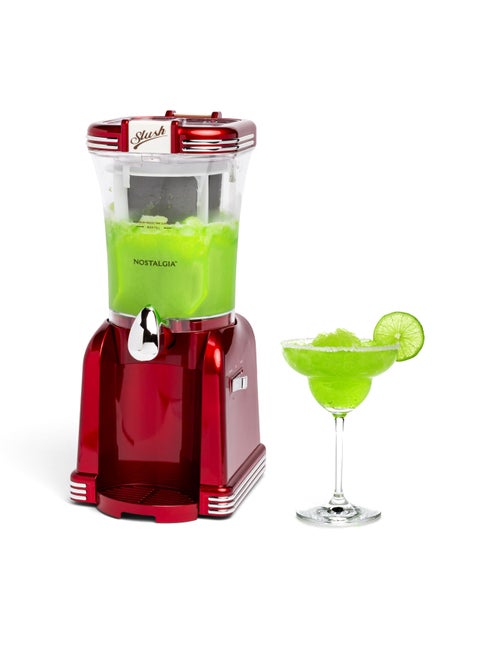 Nostalgia Frozen Drink Maker and Margarita Machine for Home  32Ounce Slushy Maker with Stainless Steel Flow Spout  Easy to Clean and Double Insulated  Retro Red