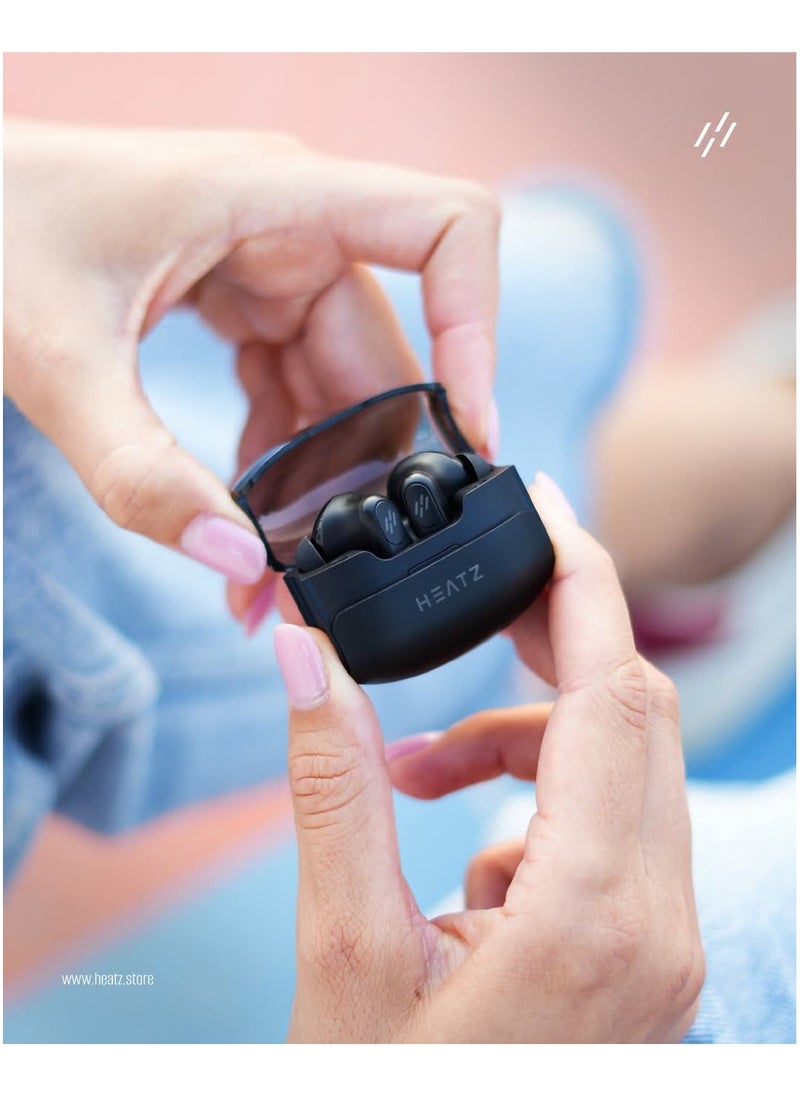 HEATZ Heatz HB1 Wireless Earbuds, HiFi Stereo Sound, 18 Hours Playtime, Bluetooth 5.3, Touch Control, ENC, Lightweight Earbuds, Bluetooth Headset, All Day Wear, Black  - Image 4