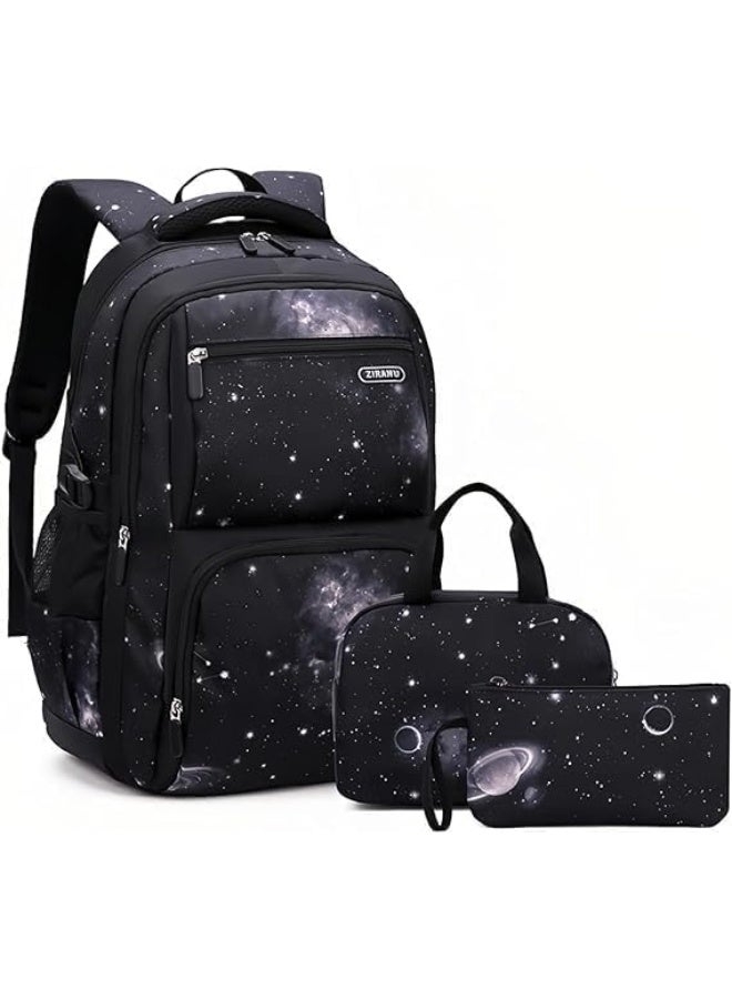 FALAHOM 3 Pcs Boys Backpacks Primary Junior High School Bag Kids Bookbag 3 in 1 Casual Daypack Set Fashion Space Galaxy Printed Durable Knapsack with Lunch Bag,Travel Rucksack - Image 1