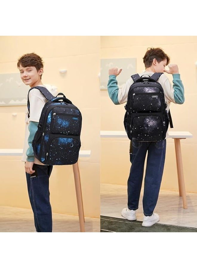 FALAHOM 3 Pcs Boys Backpacks Primary Junior High School Bag Kids Bookbag 3 in 1 Casual Daypack Set Fashion Space Galaxy Printed Durable Knapsack with Lunch Bag,Travel Rucksack - Image 2