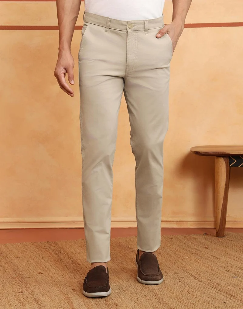 Fabindia Beige Cotton Blend 929 Slim Cut Pant