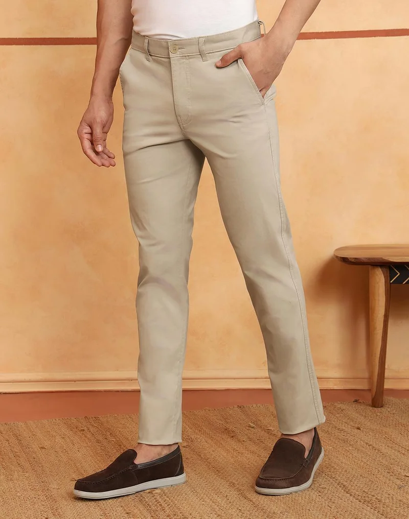 Fabindia Beige Cotton Blend 929 Slim Cut Pant