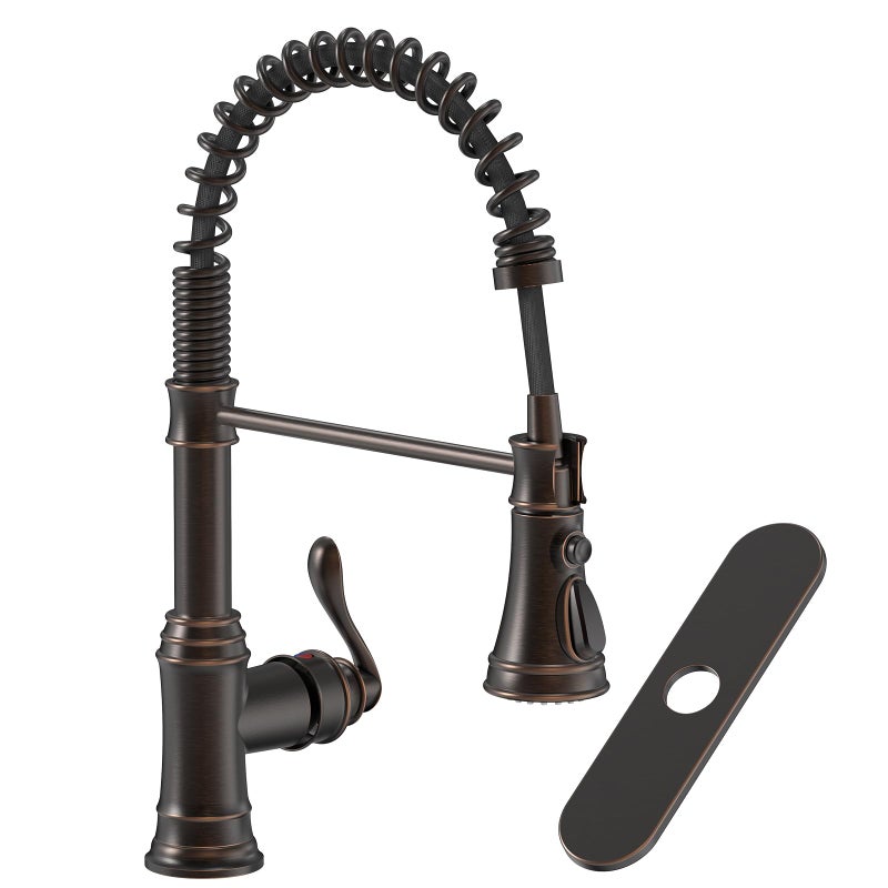 Homevacious Oil Rubbed Bronze Kitchen Faucet with Pull Down Sprayer Single Handle Commercial Sink Faucet 3 Function Spring High Arc Kitchen Faucet Farmhouse with Deck Plater for Sink 1 or 3 Holes