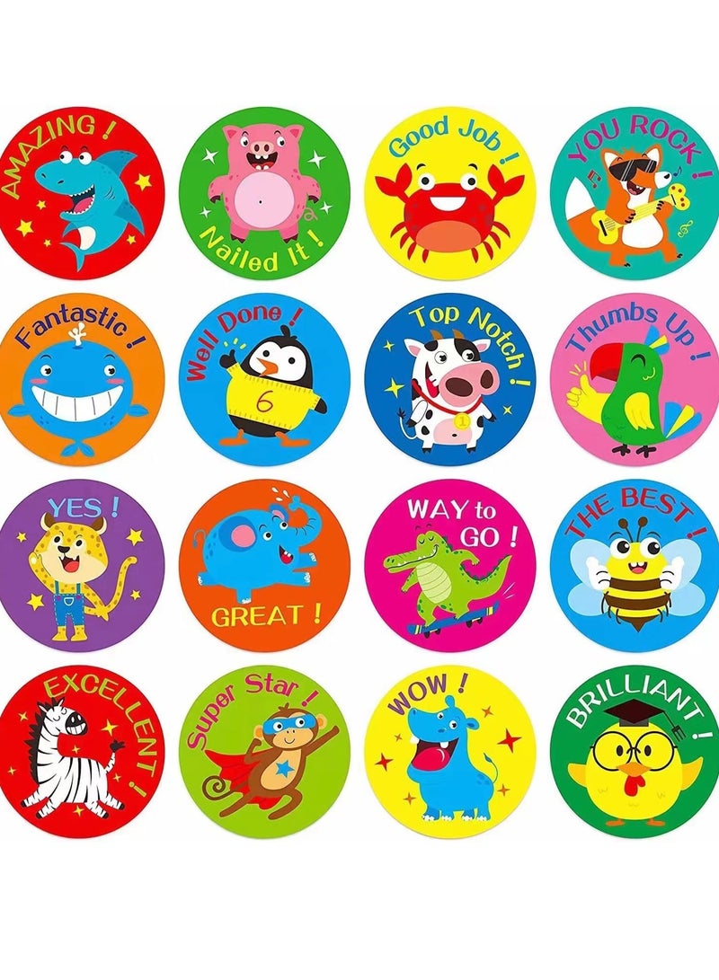 دايتويز 2 لفافة من ملصقات المكافأة للأطفال، 1000 ملصق دائري، يد حيوانات كرتونية مرسومة بـ 16 تصميمًا، ملصقات حيوانات كرتونية مقاس 1.5 بوصة، مناسبة لتزيين الحفلات، قطر 3.8 سم - Image 1