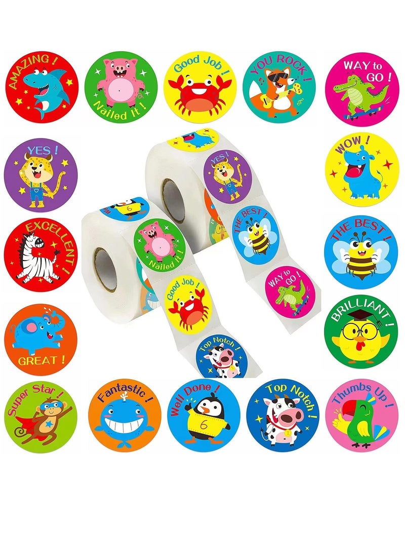 دايتويز 2 لفافة من ملصقات المكافأة للأطفال، 1000 ملصق دائري، يد حيوانات كرتونية مرسومة بـ 16 تصميمًا، ملصقات حيوانات كرتونية مقاس 1.5 بوصة، مناسبة لتزيين الحفلات، قطر 3.8 سم - Image 2