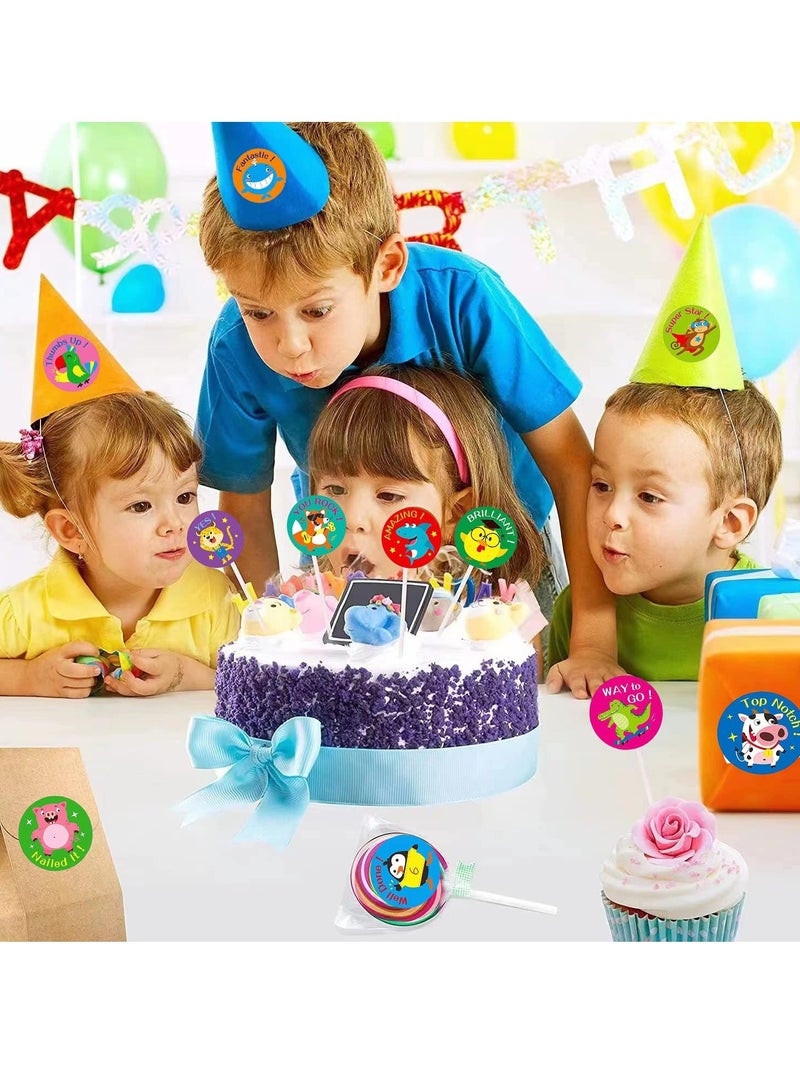 دايتويز 2 لفافة من ملصقات المكافأة للأطفال، 1000 ملصق دائري، يد حيوانات كرتونية مرسومة بـ 16 تصميمًا، ملصقات حيوانات كرتونية مقاس 1.5 بوصة، مناسبة لتزيين الحفلات، قطر 3.8 سم - Image 4