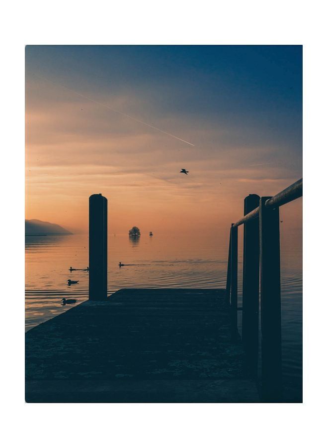 RKN Wharft Sunset Printed Framed Canvas Wall Art Black/Orange/Yellow 60 x 80centimeter - Image 2