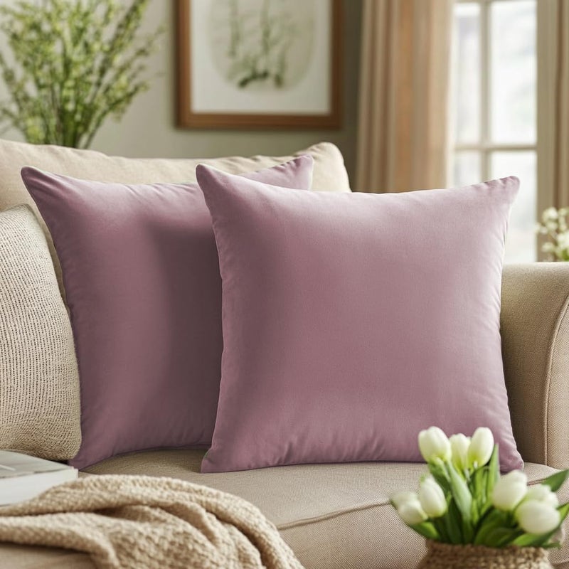QUORGVES Light Purple Pillow Covers 18x18 Inch Pack of 2 Dusty Rose Jam Mauve Velvet Soft Throw Pillow Covers for Couch Living Room Bed Bedroom Set of 2