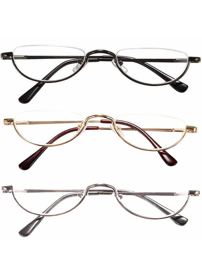 KoKoBin Newly Upgraded Translucent Reading Glasses 3 Pairs of Half-Frame Metal Frame Glasses Spring Hinge Reader for Men and Women, Black. Gold. Silver 2.50  - Image 1