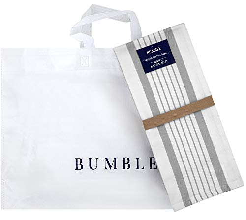 Bumble Towels Premium Kitchen Towels (20”x 28”, 6 Pack) | Large Cotton Dish Towels | Flat & Terry Highly Absorbent Kitchen Linen Set with Hanging Loop | Grey Striped - Image 5