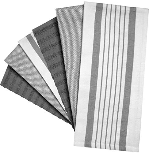 Bumble Towels Premium Kitchen Towels (20”x 28”, 6 Pack) | Large Cotton Dish Towels | Flat & Terry Highly Absorbent Kitchen Linen Set with Hanging Loop | Grey Striped - Image 3