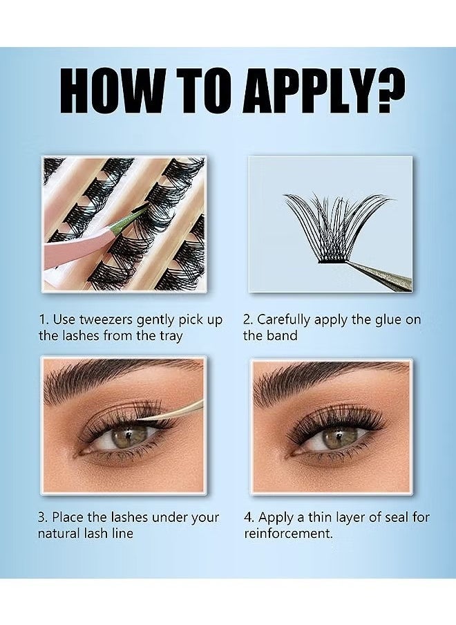Ocean - False Lashes Individual Packs 120 Tufted Lashes DIY Lash Extensions Natural Look Reusable Eyelash Glue Bonding Black Lashes Cluster Lashes 3D Effect Individual False Eyelashes with Eyelash Glue - Image 1