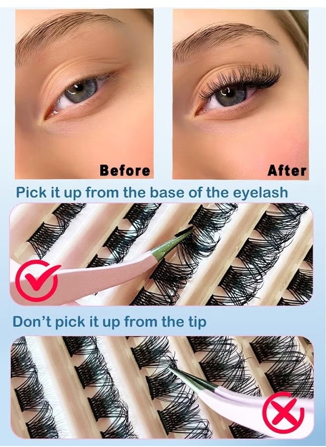 Ocean - False Lashes Individual Packs 120 Tufted Lashes DIY Lash Extensions Natural Look Reusable Eyelash Glue Bonding Black Lashes Cluster Lashes 3D Effect Individual False Eyelashes with Eyelash Glue - Image 1