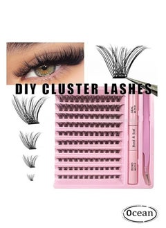 False Lashes Individual Packs 120 Tufted Lashes DIY Lash Extensions Natural Look Reusable Eyelash Glue Bonding Black Lashes Cluster Lashes 3D Effect Individual False Eyelashes with Eyelash Glue