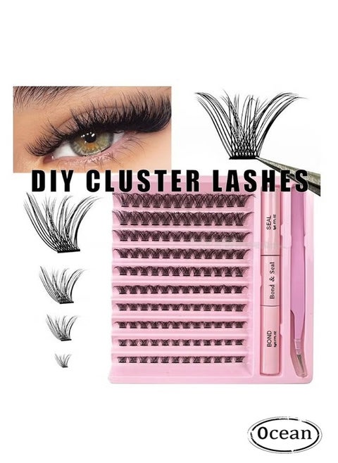 False Lashes Individual Packs 120 Tufted Lashes DIY Lash Extensions Natural Look Reusable Eyelash Glue Bonding Black Lashes Cluster Lashes 3D Effect Individual False Eyelashes with Eyelash Glue