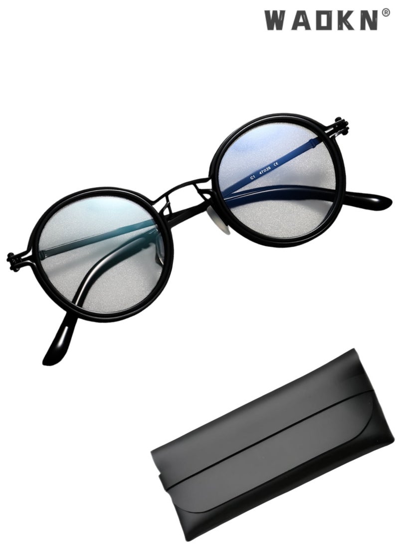 WAOKN Round Blue Light Blocking Glasses for Men and Women , Black Metal Punk Frame PC Lens,Blue Light Blocking Glasses for Gaming Computer Reading Eye Glasses Anti Radiation Eyeglasses UV Filter Eyewear Black - Image 1