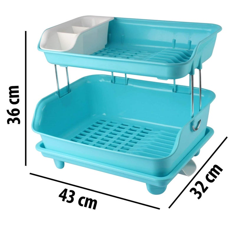 Baboies Kitchen Dish Drainer Rack Plastic 2 Layer Dish Drainer Rack Basket Blue White - Image 5