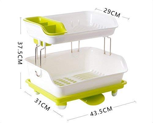 Baboies Kitchen Dish Drainer Rack Plastic 2 Layer Dish Drainer Rack Basket Blue White - Image 2