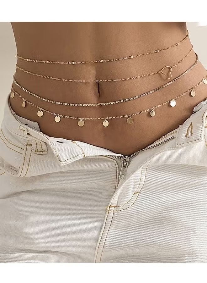 Waist Chain Overlay Metal Chain Body Chain Peach Heart Sequin Claw Chain Water Diamond Multi layer Waist Chain - Image 3