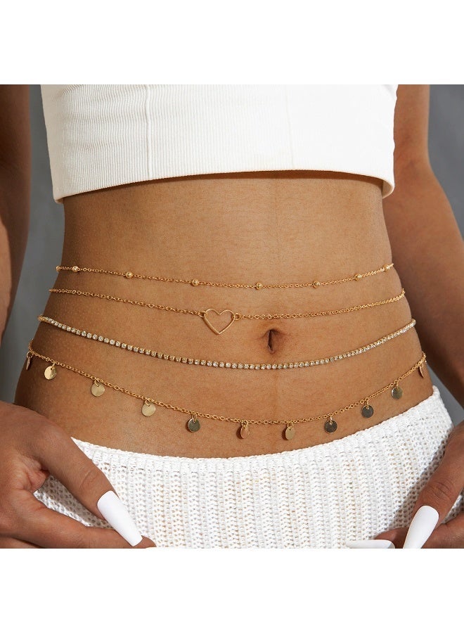 Waist Chain Overlay Metal Chain Body Chain Peach Heart Sequin Claw Chain Water Diamond Multi layer Waist Chain - Image 1
