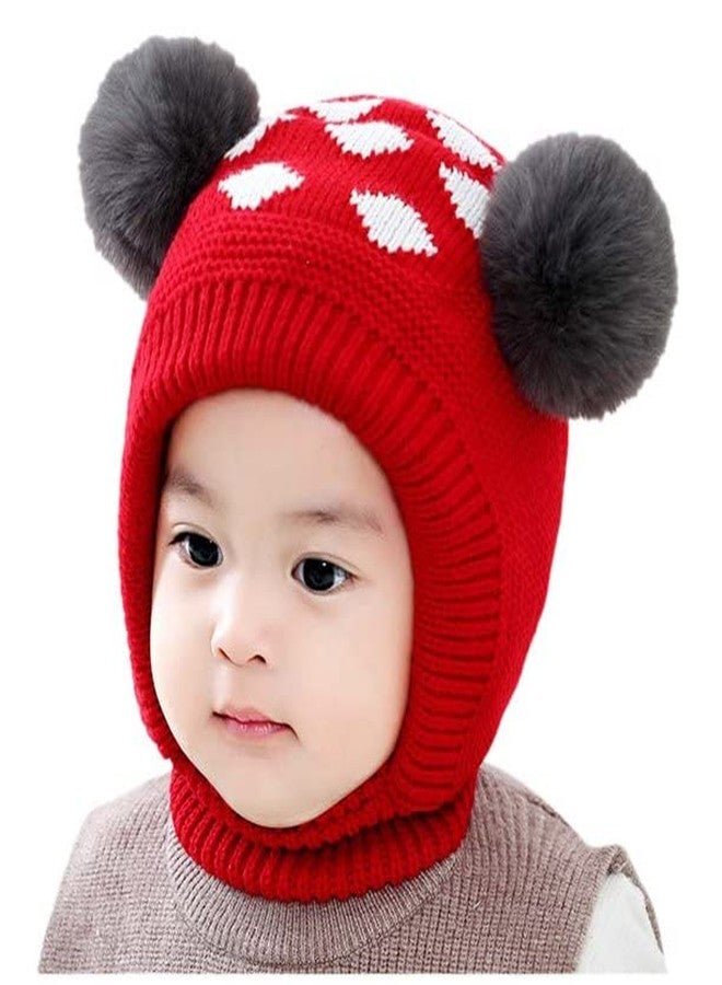 Malvina Beanie Hats for Kids Newborn Baby Boys Earflap Hat Baby Girl Earflap Hat Winter Warm Knit Cap RED - Image 1