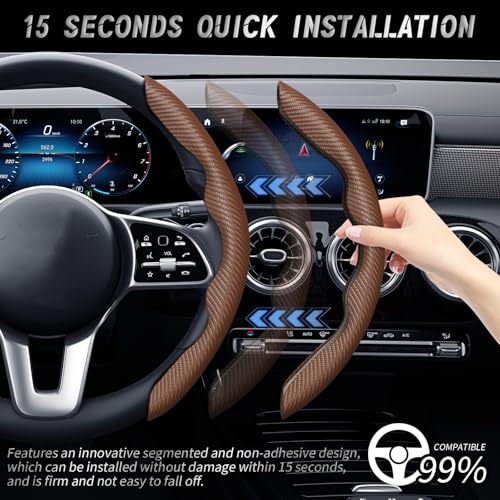 WOCOCN 2pcs Car Steering Wheel Cover,Anti-Skid Carbon Fiber Steering Wheel Protector for Men Women,Multiple Color Options,Universal for Most Car Interiors Accessories (Brown) - Image 3