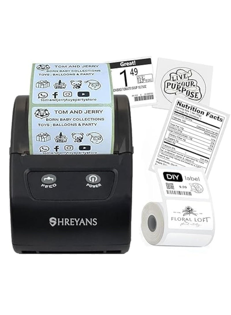 SHREYANS 58mm Mini Inkless Label Maker (2 in 1) - Thermal Barcode Labels & Receipt Printer (50x25 Label Combo) Free 500 Labels | Easy to Connect with Any Mobile Phone via Bluetooth (Android or iOS)  - Image 1
