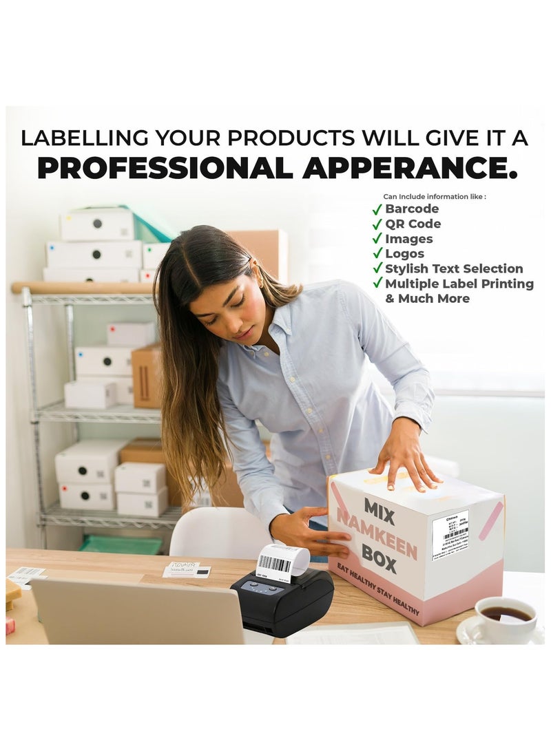 SHREYANS 58mm Mini Inkless Label Maker (2 in 1) - Thermal Barcode Labels & Receipt Printer (50x25 Label Combo) Free 500 Labels | Easy to Connect with Any Mobile Phone via Bluetooth (Android or iOS)  - Image 5